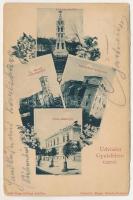 Gyulafehérvár, Karlsburg, Alba Iulia; Losenau emlék, Várbeli székesegyház, Batthyányi könyvtár, utász-laktanya. Papp György kiadása, Schmidt Edgar / monument, cathedral, library, military barrack. Art Nouveau, floral (vágott / cut)