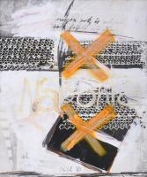 Misch Ádám (1935-1995): Nagyon sok, 1983. Vegyes technika, kollázs, papír, jelezve középen lent. Hátoldalán Misch Ádám autográf feliratával. Paszpartuban. 29×23 cm.