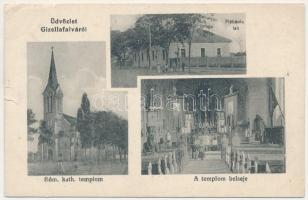 1916 Gizellafalva, Ghizela (Temes); Római katolikus templom és belseje, plébánia lak. Cherrier M. fényképész / church interior and parish (Rb)