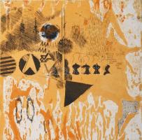 Misch Ádám (1935-1995): Cím nélkül, 1975. Színes rézkarc, papír, jelzett, művészpéldány e.a jelzéssel. 20×20 cm.