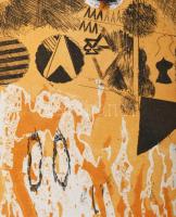 Misch Ádám (1935-1995): Cím nélkül, 1975. Színes rézkarc, papír, jelzett, művészpéldány e.a jelzésse...