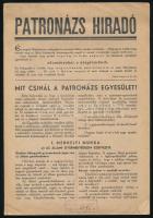 cca 1942 Patronázs Hiradó, az Országos Izraelita Patronázs Egyesület (gyermekvédelemmel, menhelyi zsidó gyermekek és zsidó nevelőszülők támogatásával foglalkozó szervezet) kiadványa, 8 p.