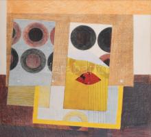 Misch Ádám (1935-1995): Győr, 1976. Vegyes technika, kollázs, papír, jelezve jobbra lent, hátoldalán Misch Ádám autográf feliratával. Paszpartuban. 33×35 cm.