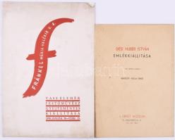 2 db kiállítási katalógus: Vass Elemér festőművész gyűjteményes kiállítása, 1938. január 30.-febr. 13. [Bp., 1938], Athenaeum-ny., 12+[4] p. Fekete-fehér képekkel illusztrálva. Kiadói tűzött papírkötés, kissé foltos borítóval. + Dési Huber István emlékkiállítása, 1947. április - május 4. Bp., 1947, Légrády-ny., 8 p. Kiadói tűzött papírkötés, intézményi bélyegzővel.