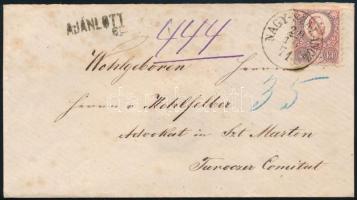 1871 Ajánlott levél Réznyomat 5kr + 10kr bérmentesítéssel, "NAGY-SZALÁNCZ" (Gudlin 400p) -...