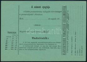 1873 Használatlan postautalvány magyar nyelvű szöveggel, kifogástalan minőségben (Hodobay 6a)
