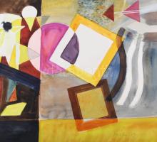 Misch Ádám (1935-1995): Szalagos kép, 1979. Akvarell, papír, jelezve jobbra lent. Hátoldalán Misch Á...