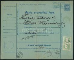 1877 10kr díjjegyes, magyar nyelvű postautánvételi jegy 2 x 3kr díjkiegészítéssel, "BUDAPEST / FŐPOSTA" - Kézdi Vásárhely, kiállítási minőségben