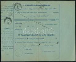 1877 10kr díjjegyes, magyar nyelvű postautánvételi jegy 2 x 3kr díjkiegészítéssel, "BUDAPEST / ...