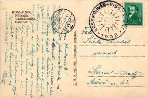 Komárom, Komárno; Pályaudvar, vasútállomás, vonat / Nádrazie / Bahnhof / railway station, train + &q...