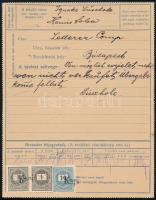 1899 31kr díjjegyes táviratlap 2 x 1kr + 10kr díjkiegészítéssel, "HANUSFALVA" + "Kapi" vasúti távírdabélyegzéssel, kiállítási minőségben