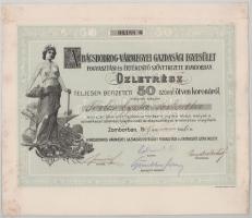 1909. Zombor "A Bácsbodrog-Vármegyei Gazdasági Egyesület" névre szóló üzletrésze, "00,188" T:F vágott