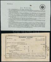 1865-1872 2 db feladási vevény klf "GÖLNICZ" bélyegzésekkel