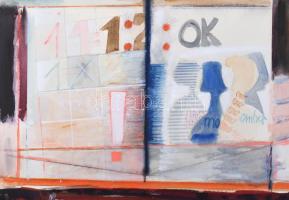 Misch Ádám (1935-1995): OK (cím nélkül), 1980. Vegyes technika, papír, jelezve jobbra lent. 70×50 cm