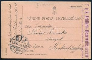 1915 Tábori posta levelezőlap "K.u.k. Artillerie-Reserveoffiziersschulde des Miltärkommandobereiches Nagyszeben"