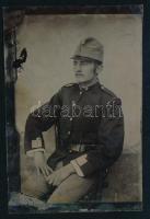 cca 1900-1910 Magyar katona portréja, ferrotípia, 9,5x6,5 cm