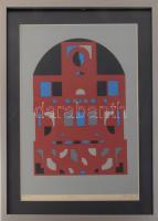 Barcsay Jenő (1900-1988): Emlék (Bartók album lapja), 1978. Szitanyomat, papír, jelzett, számozott (48/100). Üvegezett fakeretben. 39,5x30 cm