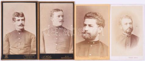 cca 1875-1885 Katonaportrék (hadnagyok), 4 db vizitkártya különféle pécsi és bécsi műtermekből, 10,5x6,5 cm körül