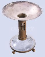 Art deco kínáló, réz, kristály, feslő üveg nélkül d: 18 cm, m. 21 cm