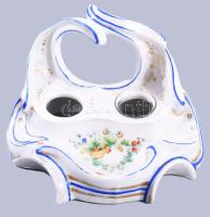 Glieshübel porcelán toll és tintatartó. kézzel festett, jelzett, hiányzó üveg 14 cm