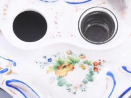 Glieshübel porcelán toll és tintatartó. kézzel festett, jelzett, hiányzó üveg 14 cm