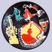 iparművész, mázas kerámia dísztál, jelzett, hibátlan d: 29 cm