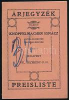 cca 1900 Bp. VIII., Knöpfelmacher Ignác asztalosmester árjegyzéke