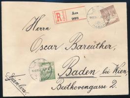 1918 Ajánlott levél hátoldalon Ácsi Czukorgyár levélzáróval "ÁCS" - Baden