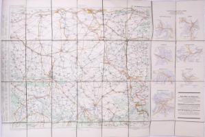 [Belgrád - Arad és a Bánság környékének közúti térképe] (1941) Blatt 55: Beograd - Arad Staßenkarte 1 : 300,000. [Bécs] Wien, 1941. Druck und Verlag Kartographische Anstalt Freytag-Berndt und Artaria K. G. Színes térkép, mérete: 740x750 mm egy 800x1110 mm méretű térképlapon. Hivatalos használatra szánt, színes a. A fő térképtől jobbra a térség hétkiemelt városának színes közlekedési térképvázlata: Arad, Újvidék, Zombor, Pancsova, Zimony vászonra kasírozva        [Road map of Belgrade - Arad and the Banat region] (1941) Sheet 55: Beograd - Arad Staßenkarte 1 : 300,000. [Vienna] Wien, 1941. Druck und Verlag Kartographische Anstalt Freytag-Berndt und Artaria K. G. Coloured map, size: 740x750 mm on a 800x1110 mm map sheet. Intended for official use, coloured a. To the right of the main map is a coloured traffic map of the seven prominent cities of the region: Arad, Novi Sad, Sombor, Pančevo, Zimony, laminated on canvas