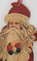 cca 1900 Mozgatható végtagokkal rendelkező papír Mikulás, jó állapotban, h: 35 cm