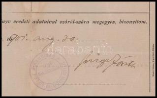 1901 Liptószentmiklós, izraelita anyakönyvi kivonat rabbi aláírásával, sarokhiánnyal