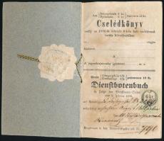 1856 Német-magyar kétnyelvű cselédkönyv 6 kr CM okmánybélyeggel