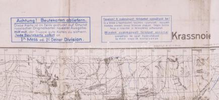 ca 1942 Krassnoie kisegítő tüzérségi térkép magyar és német felirattal. 74x54 cm