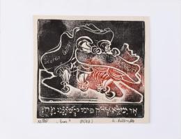 Olvashatatlan jelzéssel: "Eros", linómetszet, papír, jelzett, papírra ragasztva, 13×13 cm