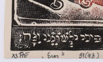 Olvashatatlan jelzéssel: "Eros", linómetszet, papír, jelzett, papírra ragasztva, 13×13 cm