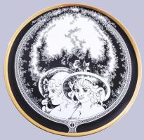 Hollóházi Jurcsák László által tervezett mintával díszített nagyméretű dísztál, jelzett, hibátlan, d: 31 cm