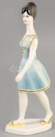 Hollóházi sétáló lány. Jelzett, hibátlan, m: 24,5 cm