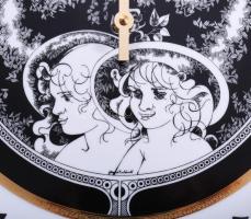 Hollóházi Jurcsák László által tervezett mintával díszített falióra, certifikáttal, eredeti dobozába...