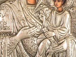 Mária a kis Jézussal. Modern ikon, ezüst (Ag) okláddal, 11x8 cm, 14x11 cm