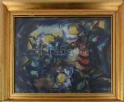 Félegyházi László (1907-1986): Csendélet őszirózsákkal, 1971. Pasztell, papír, jelezve balra lent, hátoldalán debreceni Kortárs Galéria raglapjával. Dekoratív, üvegezett, kissé sérült fakeretben, 50×60 cm