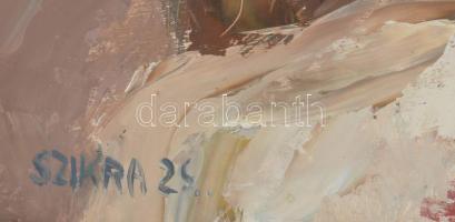 Szikra János (1921-2009): Csendélet halakkal, 1980 körül. Olaj, farost, jelezve balra lent, fakeretb...