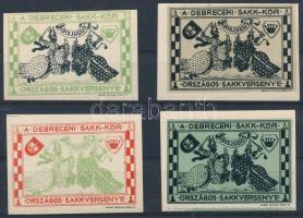 1913 A Debreceni Sakk-Kör országos sakkversenye 4 klf fogazatlan levélzáró hátoldalukon RA bélyegzéssel