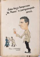 Olvashatatlan jelzéssel: Férfi karikatúrák, vegyes technika, papír, albumban, 23×16 és 34×24 cm közö...