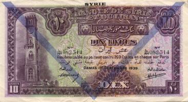 Szíria 1939. 10L kék felülnyomással T:II-/III+