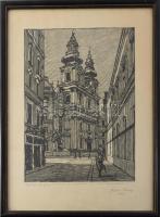 Mátrai Vilmos (1877-1961): Egyetemi templom, Budapest, 1940. Linómetszet, papír, jelzett, üvegezett ...