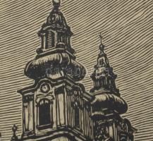 Mátrai Vilmos (1877-1961): Egyetemi templom, Budapest, 1940. Linómetszet, papír, jelzett, üvegezett ...