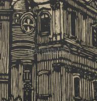 Mátrai Vilmos (1877-1961): Egyetemi templom, Budapest, 1940. Linómetszet, papír, jelzett, üvegezett ...