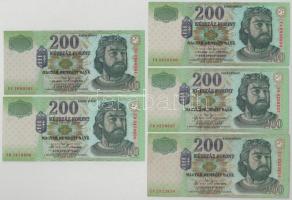 2002-2007. 200Ft (5xklf) T:F közte szép papír