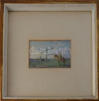 id. Kátai Mihály (1906-1983): Csikós reggeli fényben. Olaj, papír, jelzett. Hátoldalán Képcsarnok Vá...