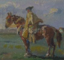 id. Kátai Mihály (1906-1983): Csikós reggeli fényben. Olaj, papír, jelzett. Hátoldalán Képcsarnok Vá...